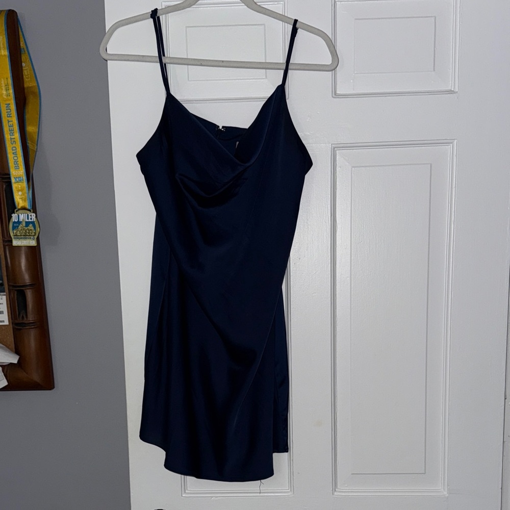 Cowl Neck Navy Blue Slip Dress